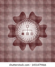 flowchart icon inside red seamless geometric badge.