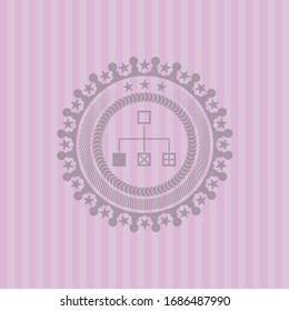 icono del diagrama de flujo dentro del emblema rosa retro