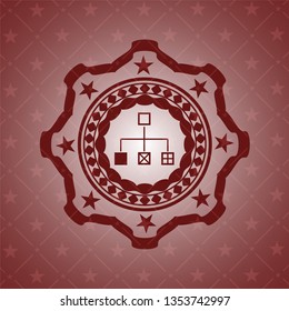 flowchart icon inside retro red emblem