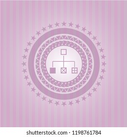 flowchart icon inside retro style pink emblem