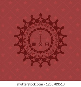 flowchart icon inside retro style red emblem