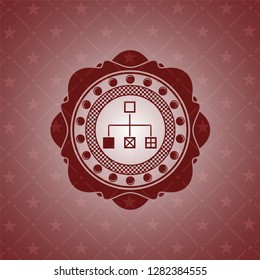 flowchart icon inside retro style red emblem