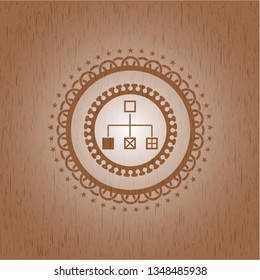 flowchart icon inside retro style wooden emblem