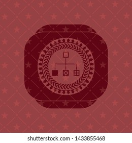 flowchart icon inside retro style red emblem