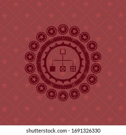 flowchart icon inside retro style red emblem