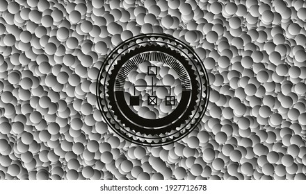 flowchart icon inside retro style black emblem with bubbles background. Vector Illustration. Detailed. 