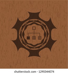 flowchart icon inside retro wood emblem