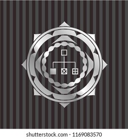 flowchart icon inside silver badge or emblem