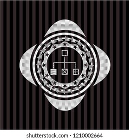 flowchart icon inside silver badge or emblem