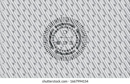 flowchart icon inside silver color badge or emblem. Scales pattern. Vector Illustration. Detailed.