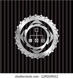 flowchart icon inside silver shiny emblem