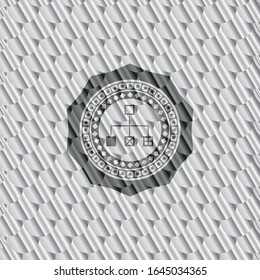 flowchart icon inside silver shiny emblem. Scales pattern. Vector Illustration. Detailed.