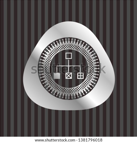 flowchart icon inside silver shiny badge