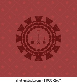 flowchart icon inside vintage red emblem