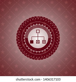 flowchart icon inside vintage red emblem