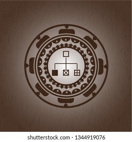 flowchart icon inside vintage wood emblem