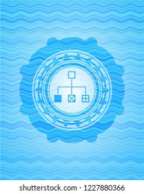 flowchart icon inside water concept emblem.