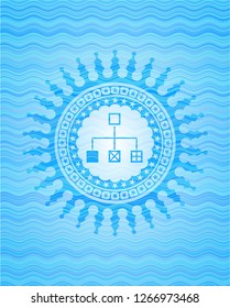 flowchart icon inside water concept emblem background.