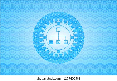 flowchart icon inside water concept emblem.