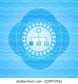 flowchart icon inside water emblem. 