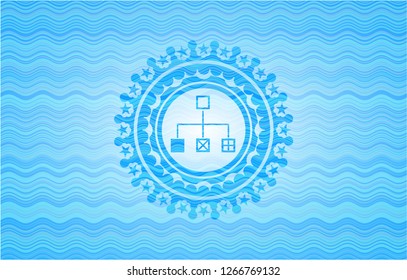 flowchart icon inside water representation style badge.