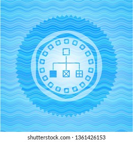 flowchart icon inside water wave representation emblem.