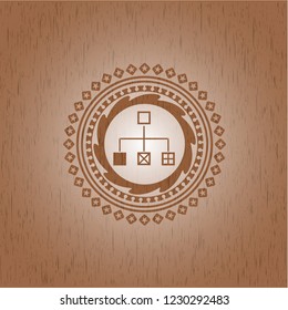 flowchart icon inside wood emblem. Retro