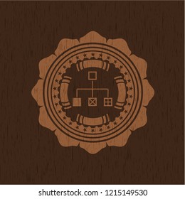 flowchart icon inside wooden emblem. Vintage.