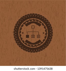 flowchart icon inside wooden emblem. Vintage.