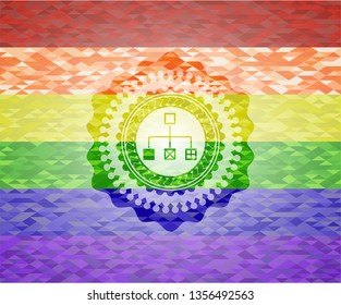 flowchart icon on mosaic background with the colors of the LGBT flag