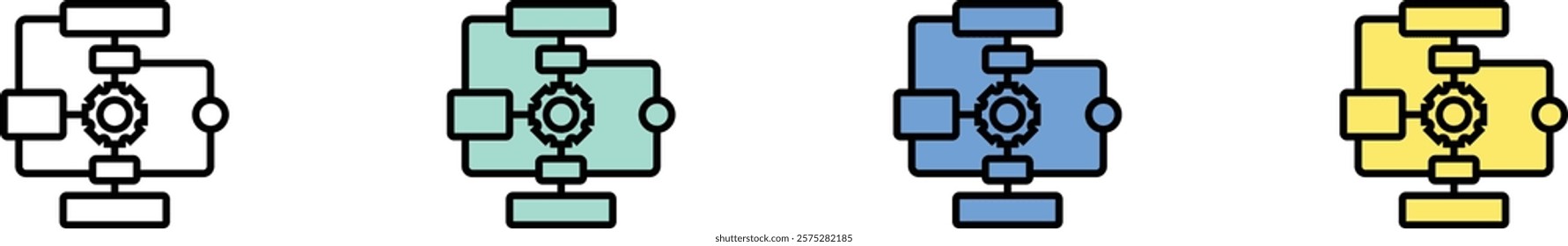 flowchart icon. Outline, Green, Blue and Yellow Style Design Isolated On White Background