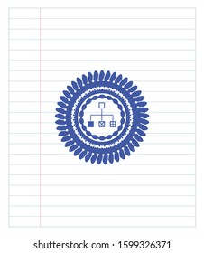 flowchart icon pen strokes emblem. Blue ink. Vector Illustration. Detailed.