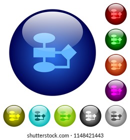 Flowchart icons on round color glass buttons