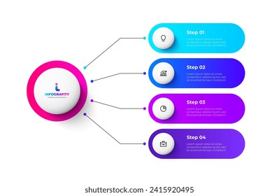 Flowchart infographic business template. Central circle with 4 rounded elements around it