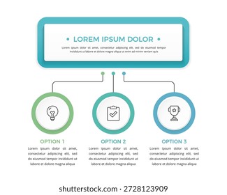 Infografía de diagrama de flujo con cuadro de título central y tres opciones