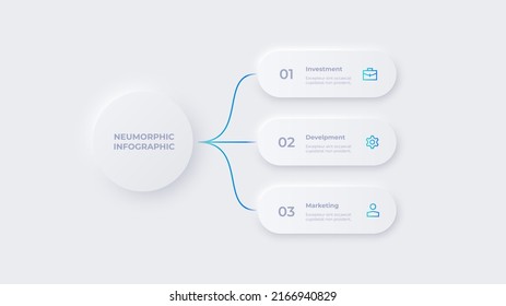 Flowchart infographic in neumorphic style. Business concept with 3 options, parts, steps or processes.