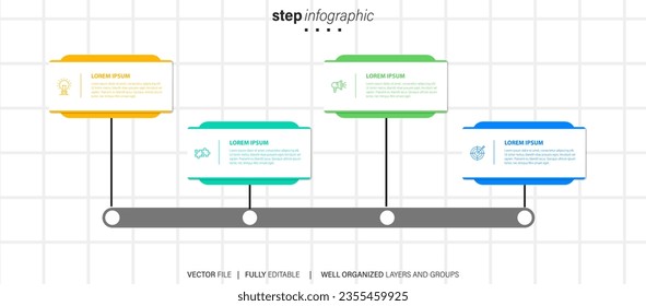 Flowchart Infografik im pneumorphischen Stil. Geschäftskonzept mit 4 Optionen, Teilen, Schritten oder Prozessen.

