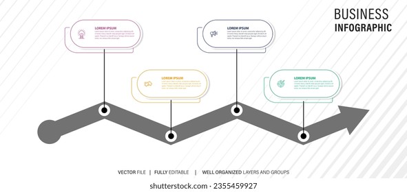 Flowchart infographic in neumorphic style. Business concept with 4 options, parts, steps or processes.
