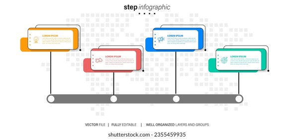 Flowchart infographic in neumorphic style. Business concept with 4 options, parts, steps or processes.
