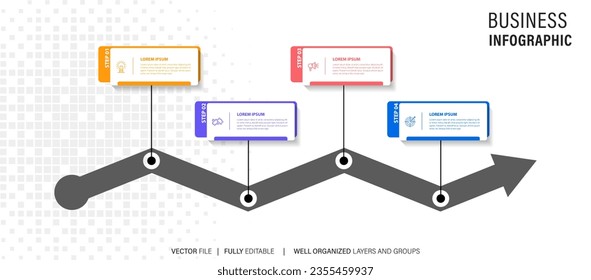 Flowchart infographic in neumorphic style. Business concept with 4 options, parts, steps or processes.
