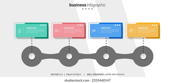 Flowchart infographic in neumorphic style. Business concept with 4 options, parts, steps or processes.
