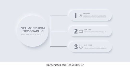 Flowchart infographic in neumorphic style. Business concept with 3 options, parts, steps or processes.