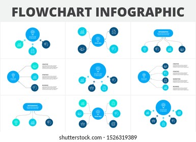 Flowchart infographic set. Illustration for data visualization with 3, 4, 5 and 6 processes. Structure template.