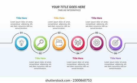 Flowchart Infographics From 1 Up to 6 Steps with Isometric Circle and Icon on a 16:9 Ratio Layout for Business Goals, Business Reports, and Website Design.