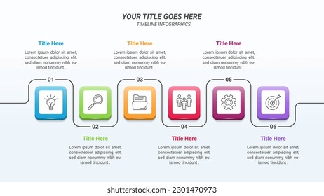 Flowchart Infographics From 1 Up to 6 Steps with Isometric Cube and Icon on a 16:9 Ratio Layout for Business Goals, Business Reports, and Website Design.