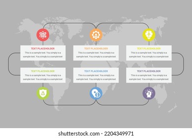 Flowchart. Infographics scheme. Color connected text field. 6