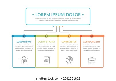 Flowchart With Main Title And 4 Elements, Workflow, Process Chart, Infographic Template, Vector Eps10 Illustration