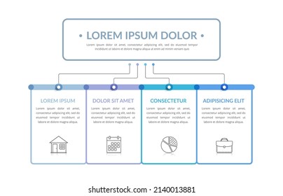 Flowchart With Main Title And 4 Elements, Workflow, Process Chart, Infographic Template, Vector Eps10 Illustration