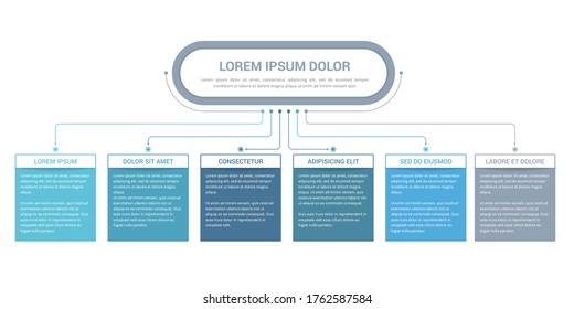 Flowchart with main title and 6 elements, workflow, process, infographic template, vector eps10 illustration