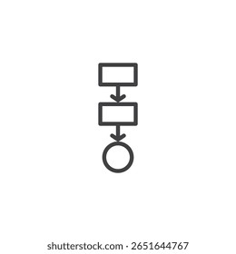 Flowchart with nodes line icon. Represents AI logic, decision trees, and automation. Outline vector icon for process or algorithm symbol.